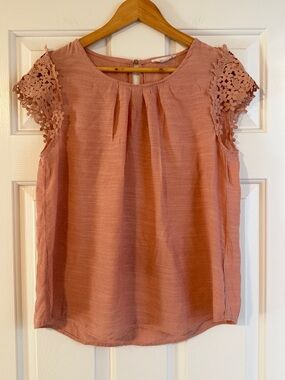 Mine by Anthropologie Dusty Rose Crochet Sleeve Blouse